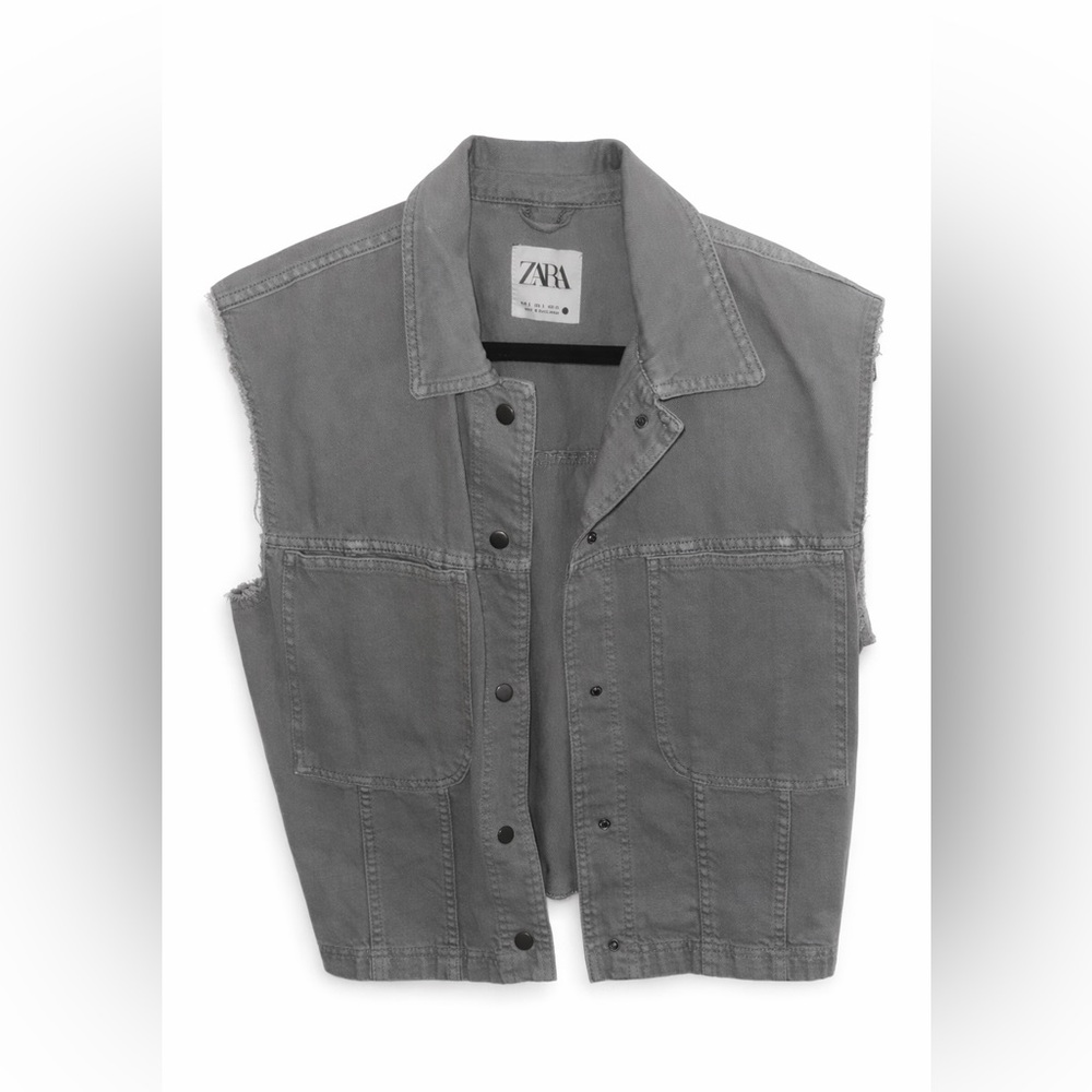 Zara Charcoal Sleeveless Denim Jacket